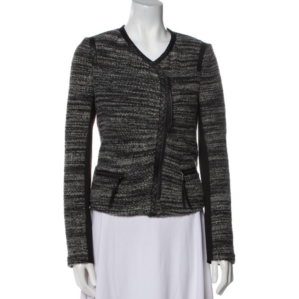 Rebecca Taylor leather trim tweed jacket size 0 xs